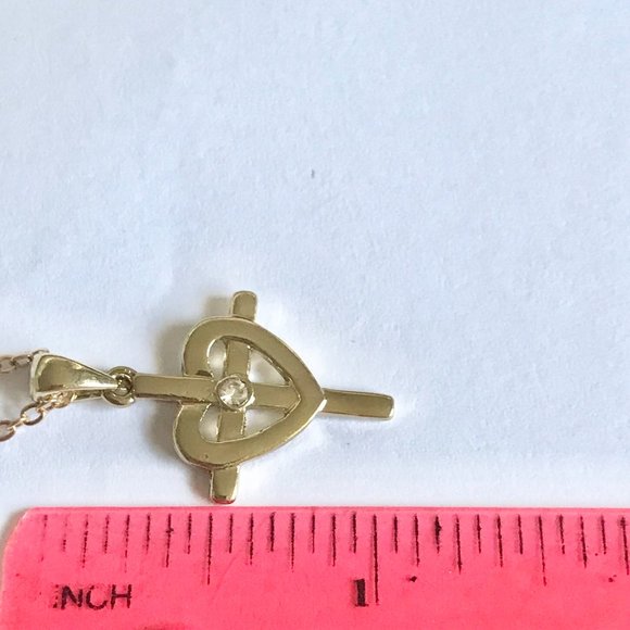 Sacred Heart Cross Necklace 18" Gold Plated Crystal Catholic Christian Gift - Picture 11 of 11